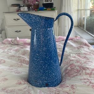 Authentic vintage enamelware pitcher blue with white sparkle